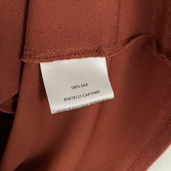 Eileen Fisher Womens PP Petite Brick Red 100% Silk Short Sleeve Shirt - Picture 3 of 4